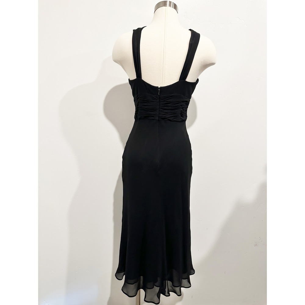 Anne Klein Black Y2K Pleated Keyhole Silk Dress Size 8 Whimsy Goth - Picture 2 of 9